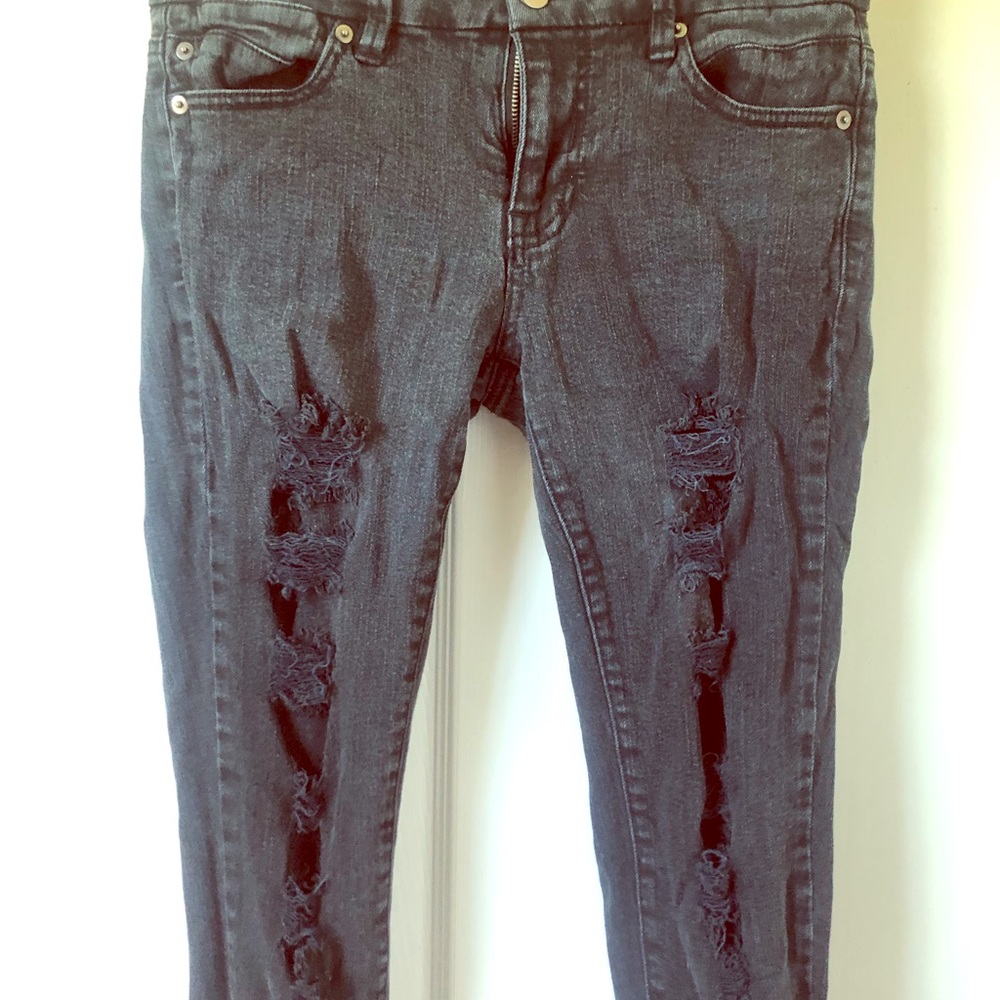 Ripped Low Rise Black Skinny Jeans